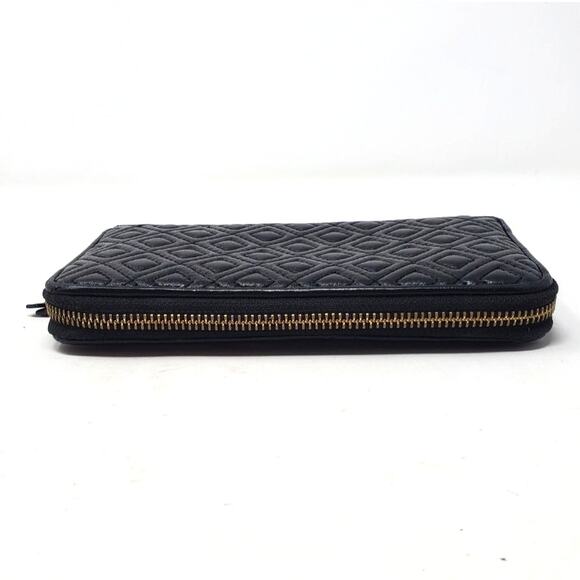 Tory Burch Alexa Zip Around Continental Leather Wallet Geometric Quilted Black - Picture 3 of 8